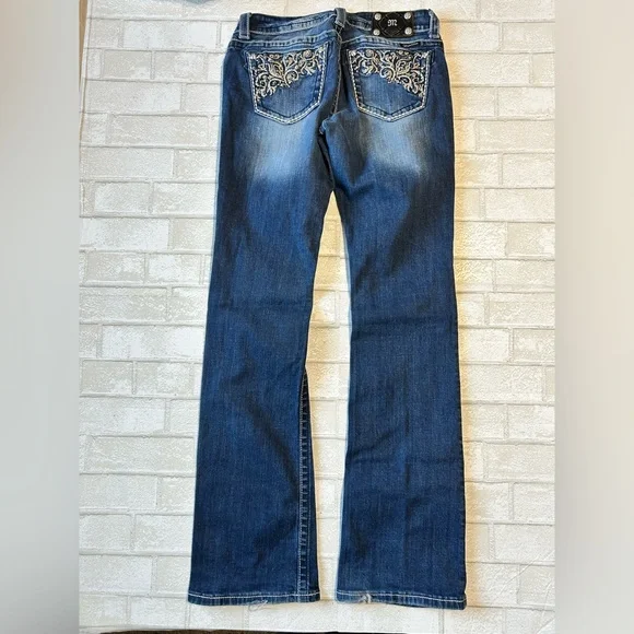 Miss Me Dark Blue Boot Cut Jeans with Embroidered Pocket - Picture 3 of 7